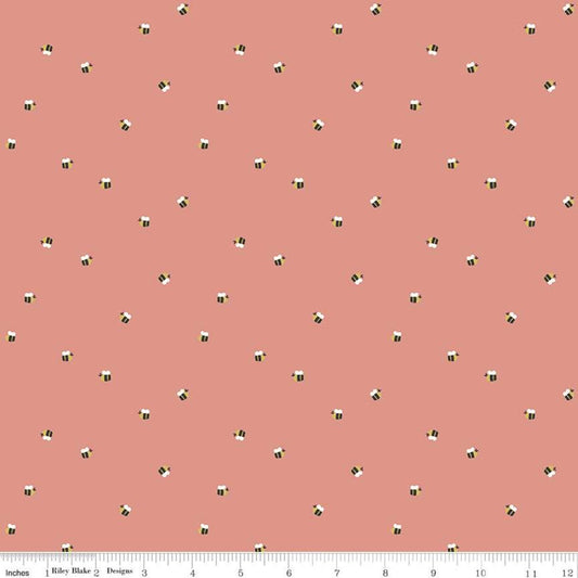 7" End of Bolt - CLEARANCE Daybreak Bees C11625 Coral - Riley Blake Designs - Honeybees Bee - Quilting Cotton Fabric
