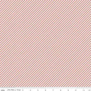CLEARANCE 11" End of Bolt - Daybreak Stripes C11627 Coral - Riley Blake - Diagonal Stripe Striped with Cream - Quilting Cotton Fabric