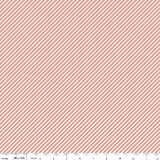 CLEARANCE 11" End of Bolt - Daybreak Stripes C11627 Coral - Riley Blake - Diagonal Stripe Striped with Cream - Quilting Cotton Fabric