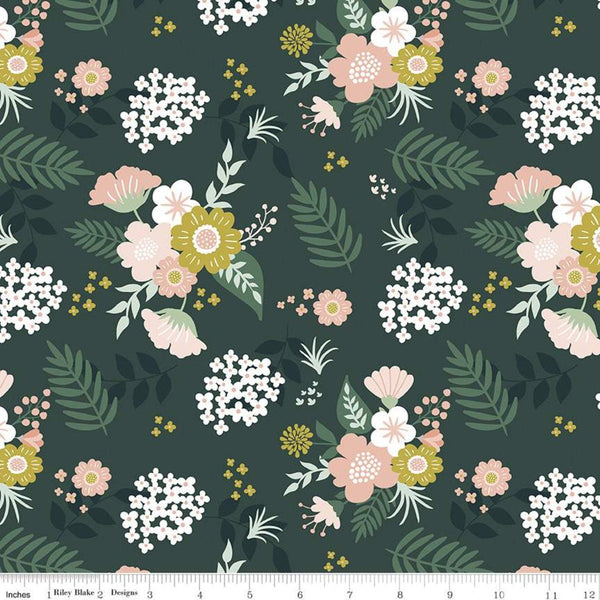 SALE Hibiscus Main C11540 Hunter - Riley Blake Designs - Floral Flowers Green - Quilting Cotton Fabric