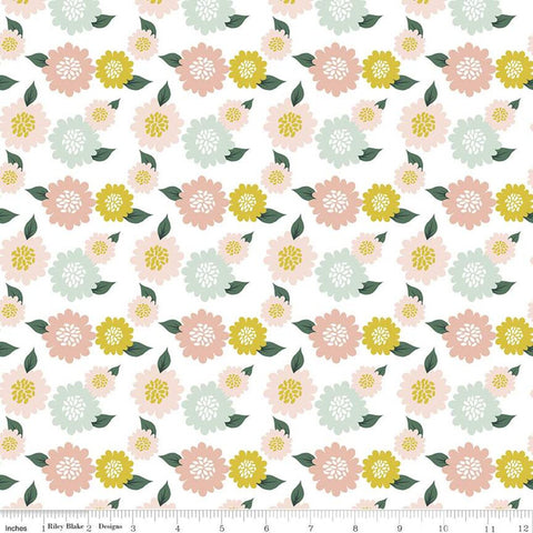 Fat Quarter End of Bolt - CLEARANCE Hibiscus Flowers C11543 White - Riley Blake Designs - Floral - Quilting Cotton Fabric
