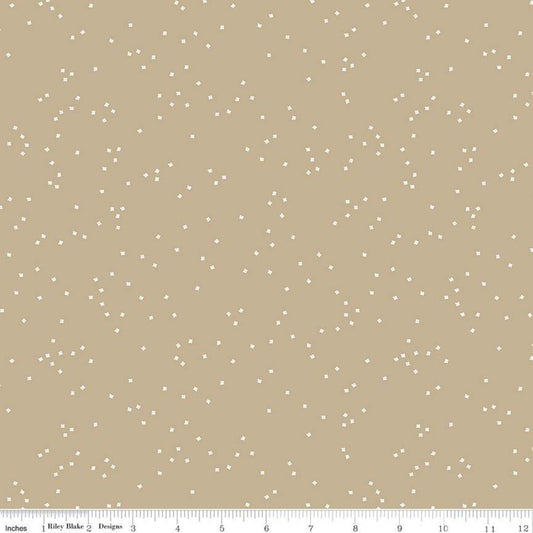 Blossom C715 Khaki by Riley Blake Designs - Floral Flowers White Confetti Blossoms - Quilting Cotton Fabric