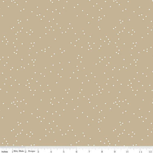 Fat Quarter End of Bolt - Blossom C715 Khaki by Riley Blake Designs - Floral Flowers White Confetti Blossoms - Quilting Cotton Fabric