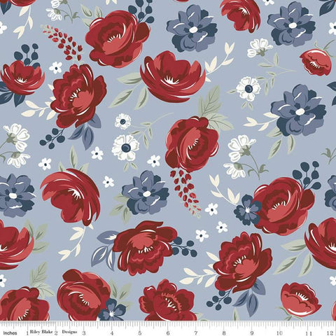 29" End of Bolt Piece - American Dream Main C11930 Dusk - Riley Blake Designs - Floral Flowers Patriotic - Quilting Cotton Fabric