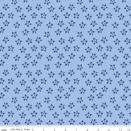 Fat Quarter End of Bolt - SALE Red White & Bang! Wonky Stars C11523 Blue - Riley Blake Patriotic Independence Star - Quilting Cotton Fabric