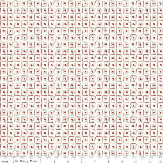 Fat Quarter End of Bolt - SALE Red White & Bang! Boxed Stars C11526 Cream - Riley Blake - Patriotic Independence Day  Quilting Cotton Fabric