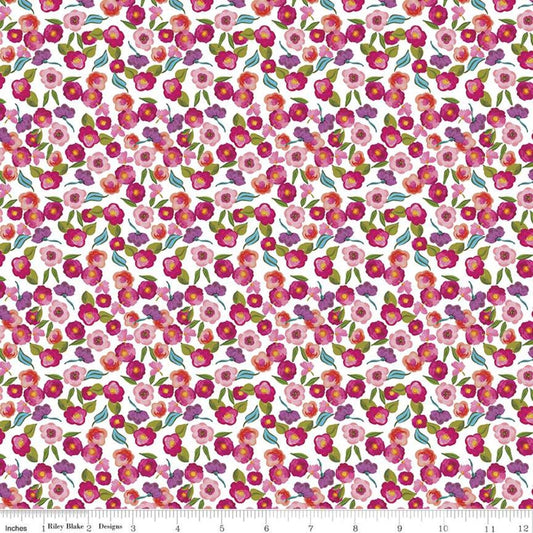 9" End of Bolt - SALE Blissful Blooms Blossoms C11913 White - Riley Blake Designs - Floral Flowers - Quilting Cotton Fabric
