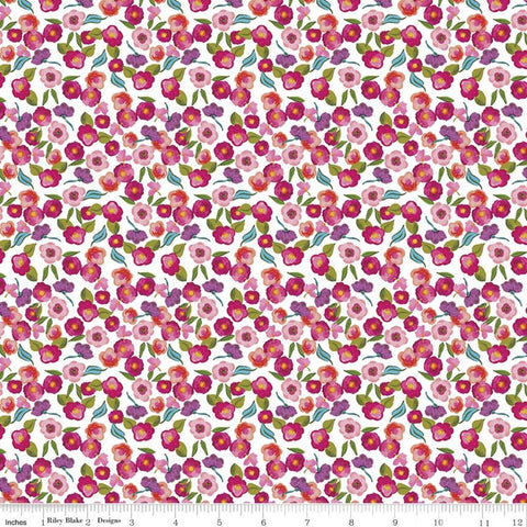 Blissful Blooms Blossoms C11913 White - Riley Blake Designs - Floral Flowers - Quilting Cotton Fabric