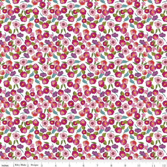 29" End of Bolt - SALE Blissful Blooms Blossoms C11913 White - Riley Blake Designs - Floral Flowers - Quilting Cotton Fabric