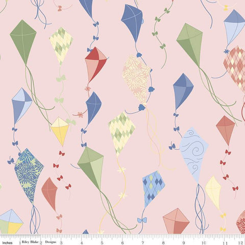 22" End of Bolt Piece - On the Wind Main C11850 Blush - Riley Blake Designs - Kites - Quilting Cotton Fabric