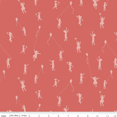 Fat Quarter End of Bolt - CLEARANCE On the Wind Kids C11851 Rouge - Riley Blake Designs - Children Kites Pinwheels - Quilting Cotton Fabric