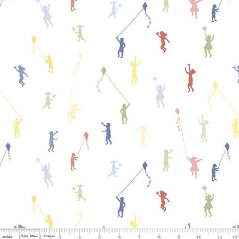 Fat Quarter End of Bolt - SALE On the Wind Kids C11851 White - Riley Blake Designs - Children Kites Pinwheels - Quilting Cotton Fabric