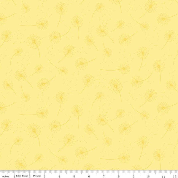 14" End of Bolt Piece - On the Wind Seeds C11857 Yellow - Riley Blake Designs - Dandelion Seed Heads - Quilting Cotton Fabric