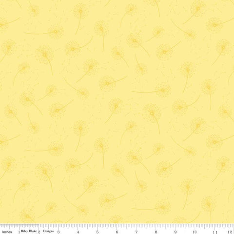 14" End of Bolt Piece - On the Wind Seeds C11857 Yellow - Riley Blake Designs - Dandelion Seed Heads - Quilting Cotton Fabric