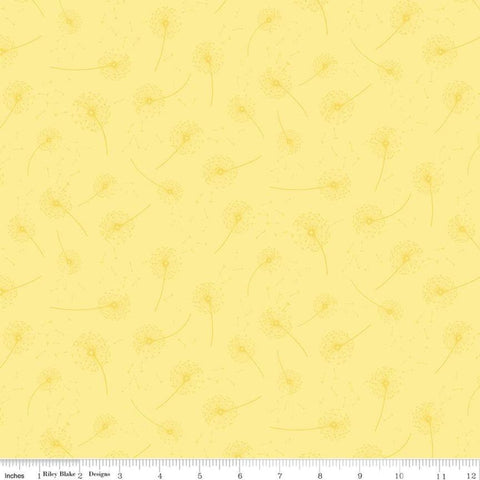 14" End of Bolt Piece - SALE On the Wind Seeds C11857 Yellow - Riley Blake Designs - Dandelion Seed Heads - Quilting Cotton Fabric