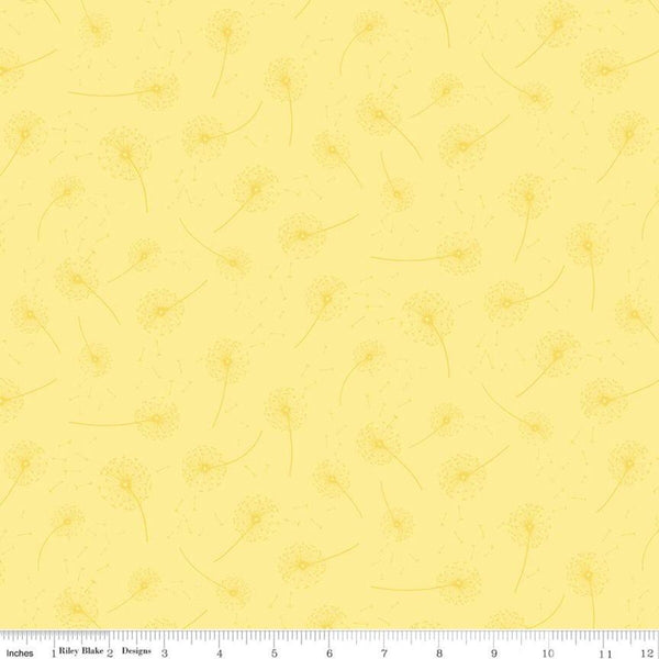 14" End of Bolt Piece - On the Wind Seeds C11857 Yellow - Riley Blake Designs - Dandelion Seed Heads - Quilting Cotton Fabric