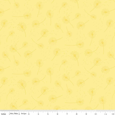 14" End of Bolt Piece - On the Wind Seeds C11857 Yellow - Riley Blake Designs - Dandelion Seed Heads - Quilting Cotton Fabric