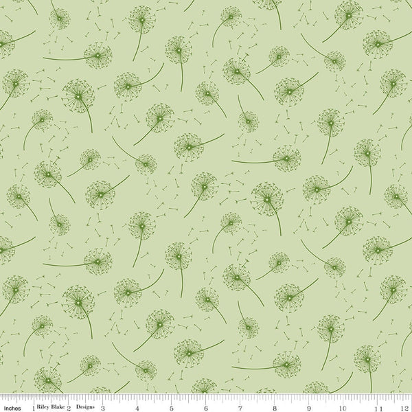 10" End of Bolt Piece - SALE On the Wind Seeds C11857 Green - Riley Blake Designs - Dandelion Seed Heads - Quilting Cotton Fabric