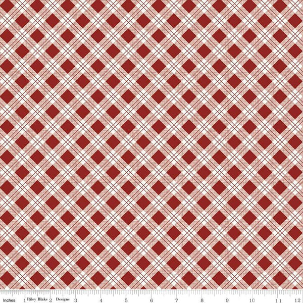 Fat Quarter End of Bolt - SALE Bee Plaids Scarecrow C12020 Barn Red by Riley Blake - Diagonal Plaid - Lori Holt - Quilting Cotton Fabric