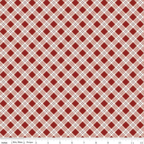 Fat Quarter End of Bolt - SALE Bee Plaids Scarecrow C12020 Barn Red by Riley Blake - Diagonal Plaid - Lori Holt - Quilting Cotton Fabric