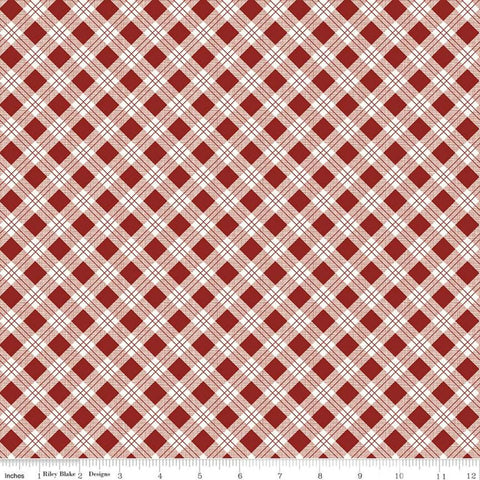 Fat Quarter End of Bolt - SALE Bee Plaids Scarecrow C12020 Barn Red by Riley Blake - Diagonal Plaid - Lori Holt - Quilting Cotton Fabric
