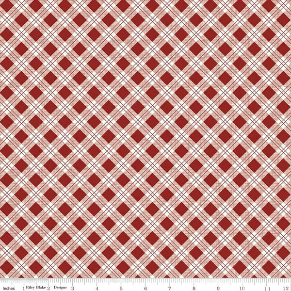 Fat Quarter End of Bolt - SALE Bee Plaids Scarecrow C12020 Barn Red by Riley Blake - Diagonal Plaid - Lori Holt - Quilting Cotton Fabric