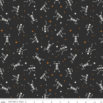 Fat Quarter End of Bolt - SALE Bad to the Bone Skeletons GC11921 Black GLOW in the DARK Riley Blake Halloween Stars Skeleton Quilting Cotton