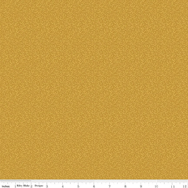 Fat Quarter End of Bolt - CLEARANCE Buttermilk Homestead Foliage C11654 Goldenrod - Riley Blake - Leaves Leaf Gold - Quilting Cotton Fabric