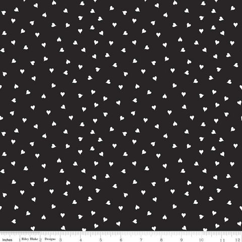 28" End of Bolt - Mad Masquerade Hearts C11961 Black - Riley Blake Designs - Halloween Alice in Wonderland - Quilting Cotton Fabric