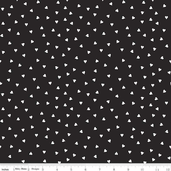 28" End of Bolt - Mad Masquerade Hearts C11961 Black - Riley Blake Designs - Halloween Alice in Wonderland - Quilting Cotton Fabric