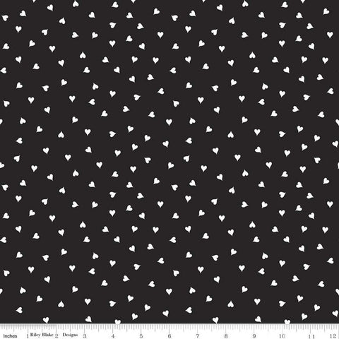28" End of Bolt - Mad Masquerade Hearts C11961 Black - Riley Blake Designs - Halloween Alice in Wonderland - Quilting Cotton Fabric