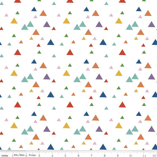 19" End of Bolt - SALE Let's Play Triangles C11884 White - Riley Blake - Fisher-Price Children's - Quilting Cotton Fabric - Licensed Product