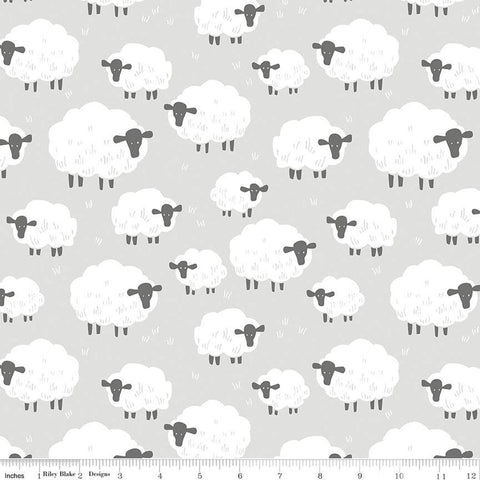 Fat Quarter End of Bolt - FLANNEL Fluffy Friends  F12006 Gray - Riley Blake Designs - Children's Sheep - FLANNEL Cotton Fabric