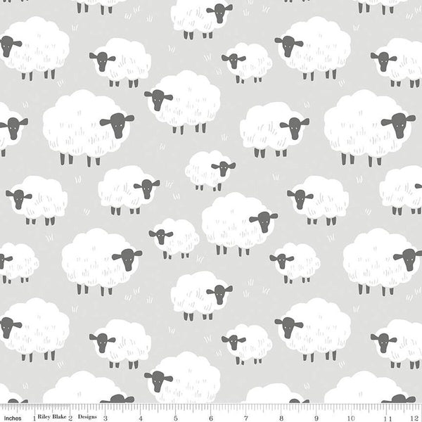 Fat Quarter End of Bolt - SALE FLANNEL Fluffy Friends  F12006 Gray - Riley Blake Designs - Children's Sheep - FLANNEL Cotton Fabric