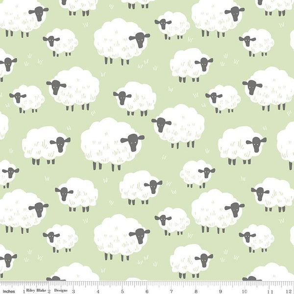 18" End of Bolt - FLANNEL Fluffy Friends  F12006 Leaf - Riley Blake Designs - Children's Sheep Green - FLANNEL Cotton Fabric