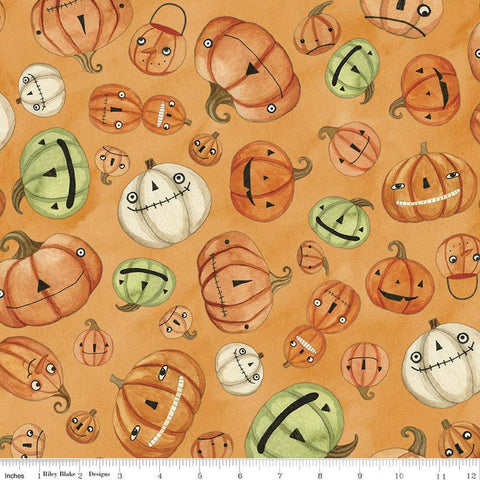 Fat Quarter End of Bolt - Halloween Whimsy Pumpkins C11821 Orange - Riley Blake Designs - Jack-o-Lanterns - Quilting Cotton Fabric