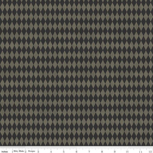 24" End of Bolt - Halloween Whimsy Diamonds C11828 Black - Riley Blake Designs - Geometric Argyle - Quilting Cotton Fabric