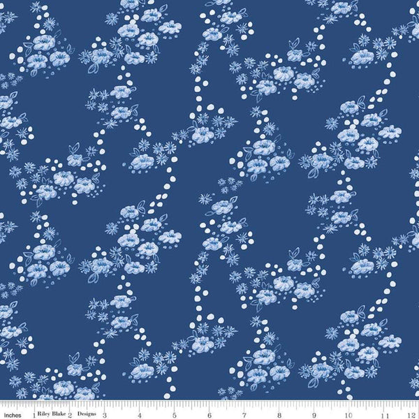 27" End of Bolt - SALE Sunshine and Dewdrops Field C11973 Royal - Riley Blake Designs - Floral Flowers Blue - Quilting Cotton Fabric