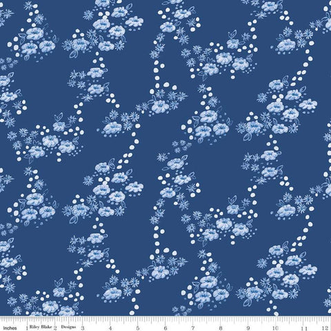 27" End of Bolt - SALE Sunshine and Dewdrops Field C11973 Royal - Riley Blake Designs - Floral Flowers Blue - Quilting Cotton Fabric