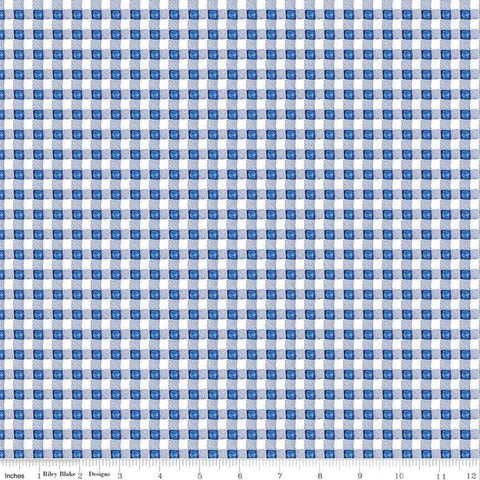 SALE Sunshine and Dewdrops PRINTED Gingham C11977 Blue - Riley Blake Designs - Off White Blue Checks Checkered - Quilting Cotton Fabric