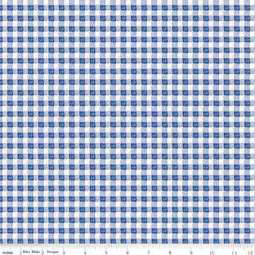 SALE Sunshine & Dewdrops PRINTED Gingham C11977 Blue - Riley Blake Designs - Off White Blue Checks Checkered - Quilting Cotton Fabric