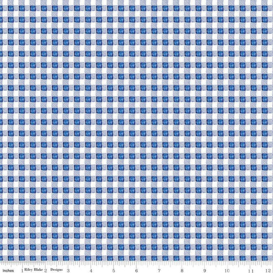 SALE Sunshine & Dewdrops PRINTED Gingham C11977 Blue - Riley Blake Designs - Off White Blue Checks Checkered - Quilting Cotton Fabric