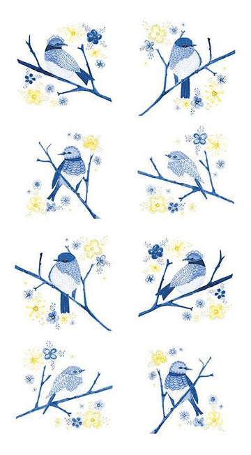 SALE Sunshine & Dewdrops Birds Panel P11978 Cloud - Riley Blake - Bird Branches Flowers Off White - Quilting Cotton Fabric
