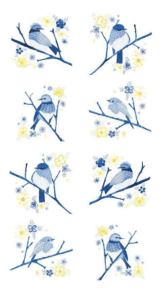 DEAL Sunshine & Dewdrops Birds Panel P11978 Cloud - Riley Blake - Bird Branches Flowers Off White - Quilting Cotton Fabric