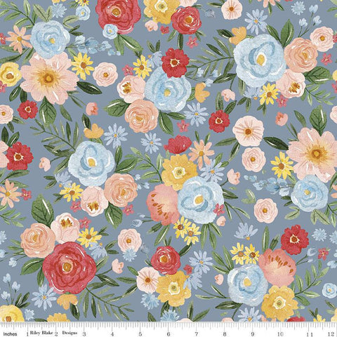 10" End of Bolt - Flower Garden Main C11900 Blue - Riley Blake Designs - Floral Flowers - Quilting Cotton Fabric
