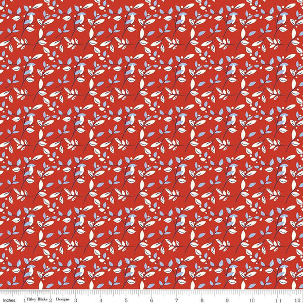 Fat Quarter End of Bolt - Red White and Bang! Leaves C11527 Red - Riley Blake - Patriotic Independence Day Leaves - Quilting Cotton Fabric