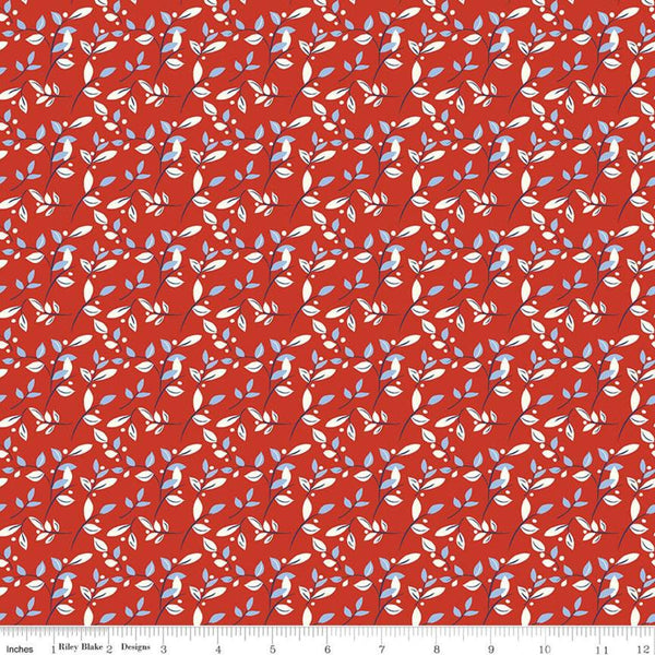 Fat Quarter End of Bolt - Red White and Bang! Leaves C11527 Red - Riley Blake - Patriotic Independence Day Leaves - Quilting Cotton Fabric