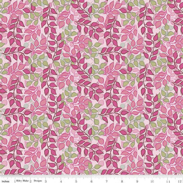 26" End of Bolt - DEAL Blissful Blooms Vines C11914 Pink - Riley Blake Designs - Leaves Blue - Quilting Cotton Fabric
