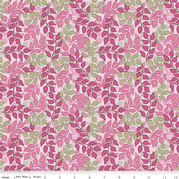 26" End of Bolt - SALE Blissful Blooms Vines C11914 Pink - Riley Blake Designs - Leaves Blue - Quilting Cotton Fabric