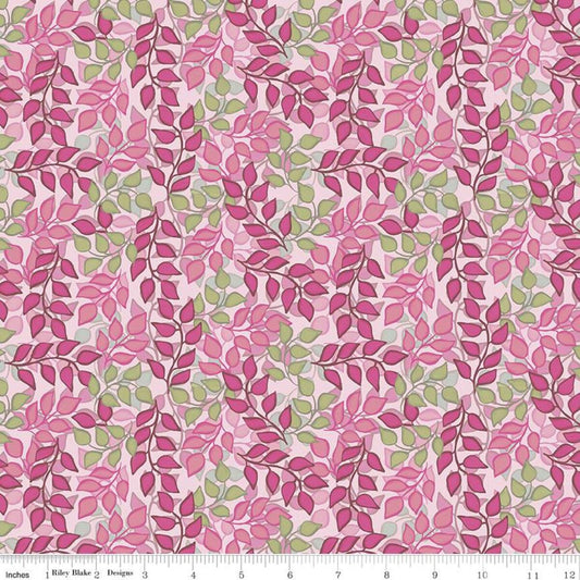 CLEARANCE 26" End of Bolt - Blissful Blooms Vines C11914 Pink - Riley Blake Designs - Leaves Blue - Quilting Cotton Fabric